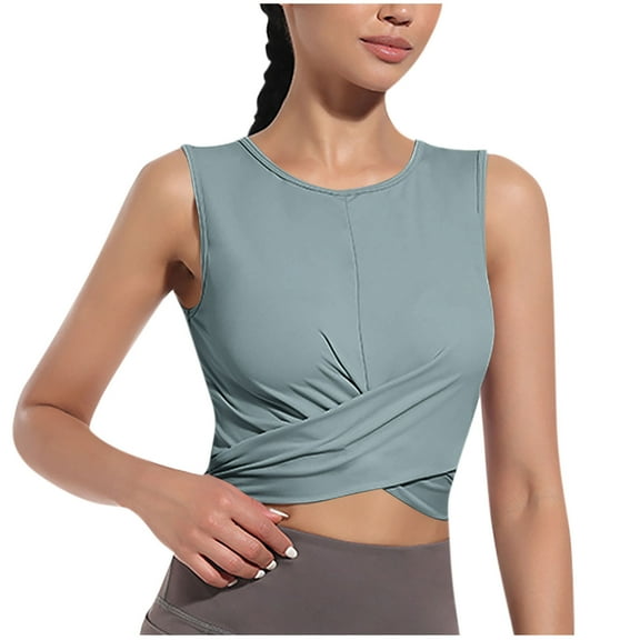 Hvot&aat Women's Sleeveless Cropped Workout Tops Twist Front Tank Tops Casual Slim Fit Yoga Exercise Shirts