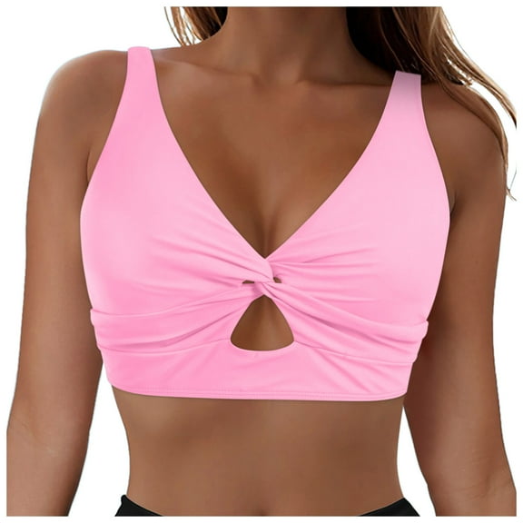 Hvot&aat Women's Sleeveless Tankini Tops Cut Out Twist Swim Top Push Up Swimsuit Top Solid Color Bikini Top