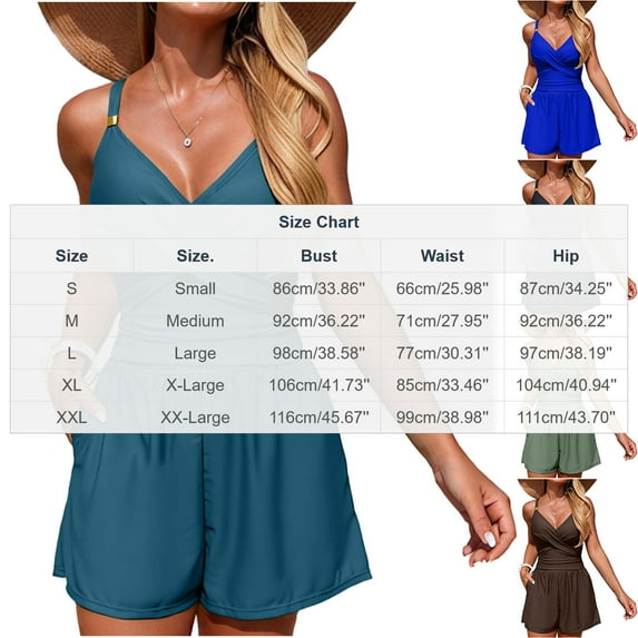 Hvot&aat Women's Solid Color One Piece Romper Sexy Twist Front V-neck Tummy Control Swimsuits with Shorts