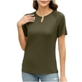 thumbnail image 1 of Hvot&aat Women's Solid Color Short Sleeved Keyhole Neck T-Shirt Basic Lightweight Tops Business Casual Fitted Tops, 1 of 6