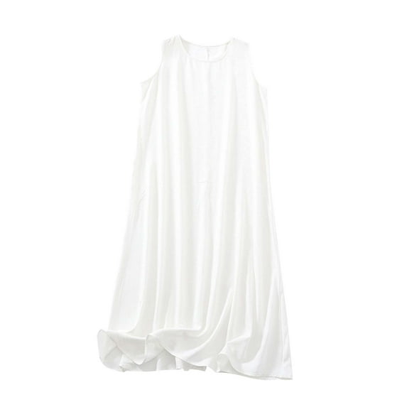 Hvot&aat Women's Solid Color Versatile Sleeveless Dress Summer Casual Round Neck Midi Dress Loose Vacation Tank Dress