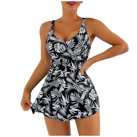 Hvot&aat Women's Split Swimsuit Skirt Style High Waisted Padded Swimsuits with Boyshorts Multi-color Printed Bathing Suit