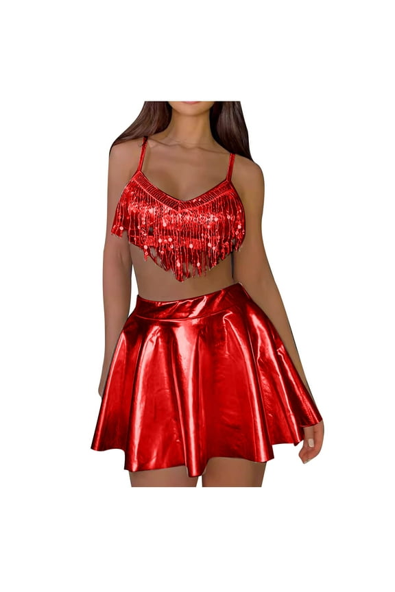 Women's Split Three Piece Swimsuit Metallic Shiny Sequins Tassel Bathing Suit Triangle Bikini Beachwear