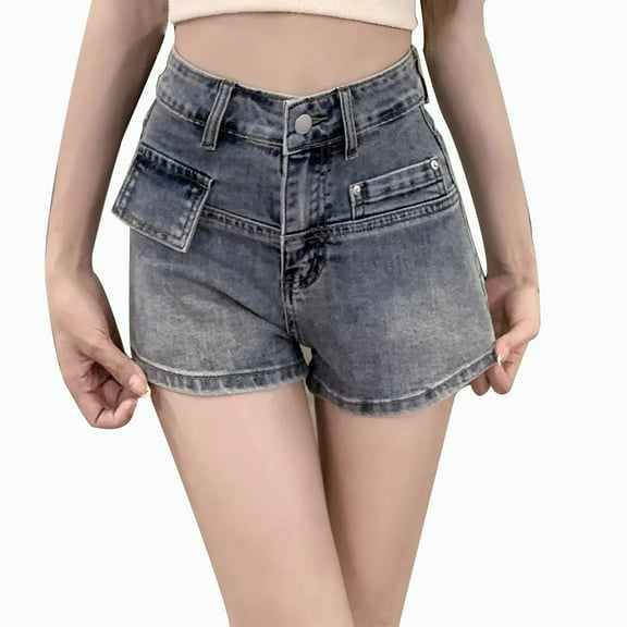 Hvot&aat Women's Spring Summer Straight Denim Shorts Y2K High Waist Mini Cargo Shorts Stretchy Jean Shorts with Pockets