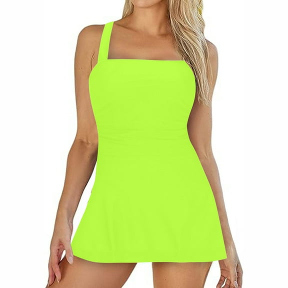 Hvot&aat Women's Square Neck Bodice Tankini Adjustable Straps Stretch Flare Mini Swimsuit Solid Color Bathing Suits