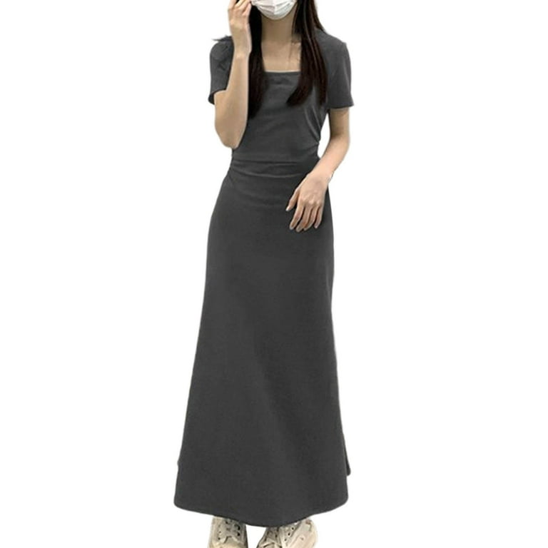 Hvot&aat Women's Square Neck Short Sleeve Maxi Dress Slim Fit A-Line Flowy Bodycon T Shirt Dress Soft Lounge Dress - Walmart.com Hvot&aat Women's Square Neck Short Sleeve Maxi Dress Slim Fit A-Line Flowy Bodycon T Shirt Dress Soft Lounge Dress - Walmart.com