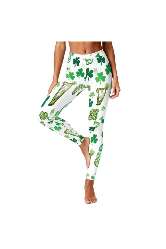 Women's St. Patrick's Day Leggings Shamrock Stretchy Tights Yoga Pants Sports Fitness Peach Hip Stretch Pants