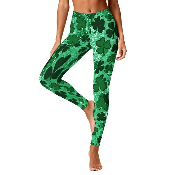 Hvot&aat Women's St. Patrick's Day Leggings Shamrock Stretchy Tights Yoga Pants Sports Fitness Peach Hip Stretch Pants