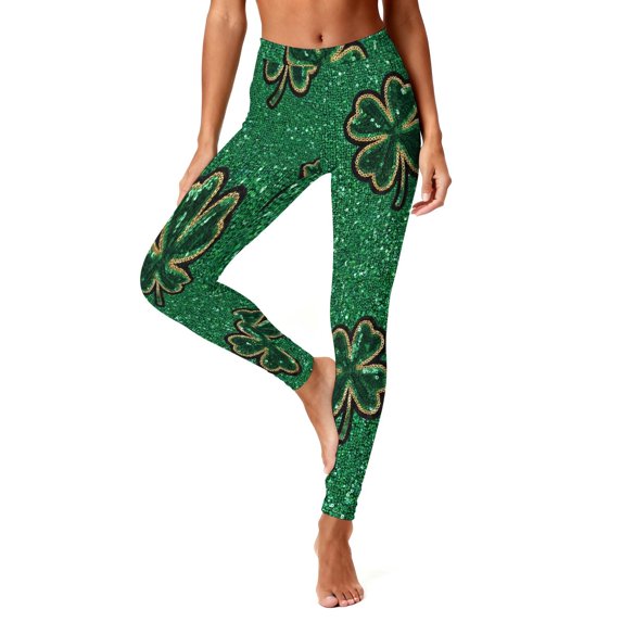 Hvot&aat Women's St. Patrick's Day Leggings Shamrock Stretchy Tights Yoga Pants Sports Fitness Peach Hip Stretch Pants