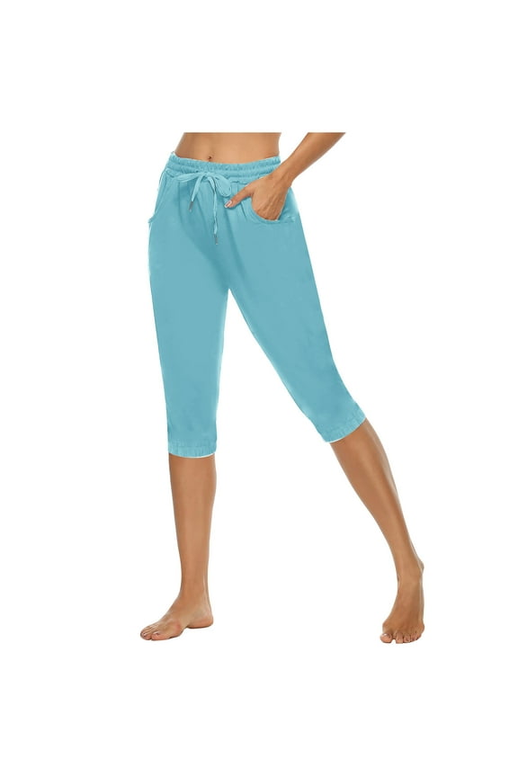 Women's Stretchy Drawstring Pants Lounge Outdoor Athletic Tapered Pant Solid Color Pants with Pockets
