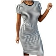 thumbnail image 1 of Hvot&aat Women's Stripe Bodycon Dress Short Sleeve Round Neck Slim Fit Dresses Casual Comfortable Pencil Dress, 1 of 7