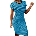 thumbnail image 1 of Hvot&aat Women's Stripe Bodycon Dress Short Sleeve Round Neck Slim Fit Dresses Casual Comfortable Pencil Dress, 1 of 7