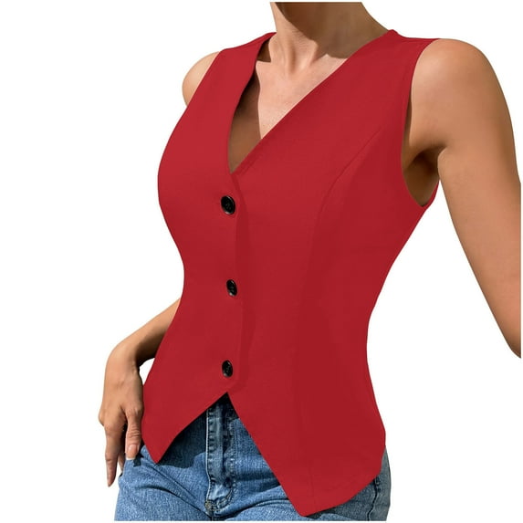 Hvot&aat Women's Suit Vest Solid Color Business Button Sleeveless Waistcoat V-Neck Slim Tank Waistcoat Casual Blazer Tops