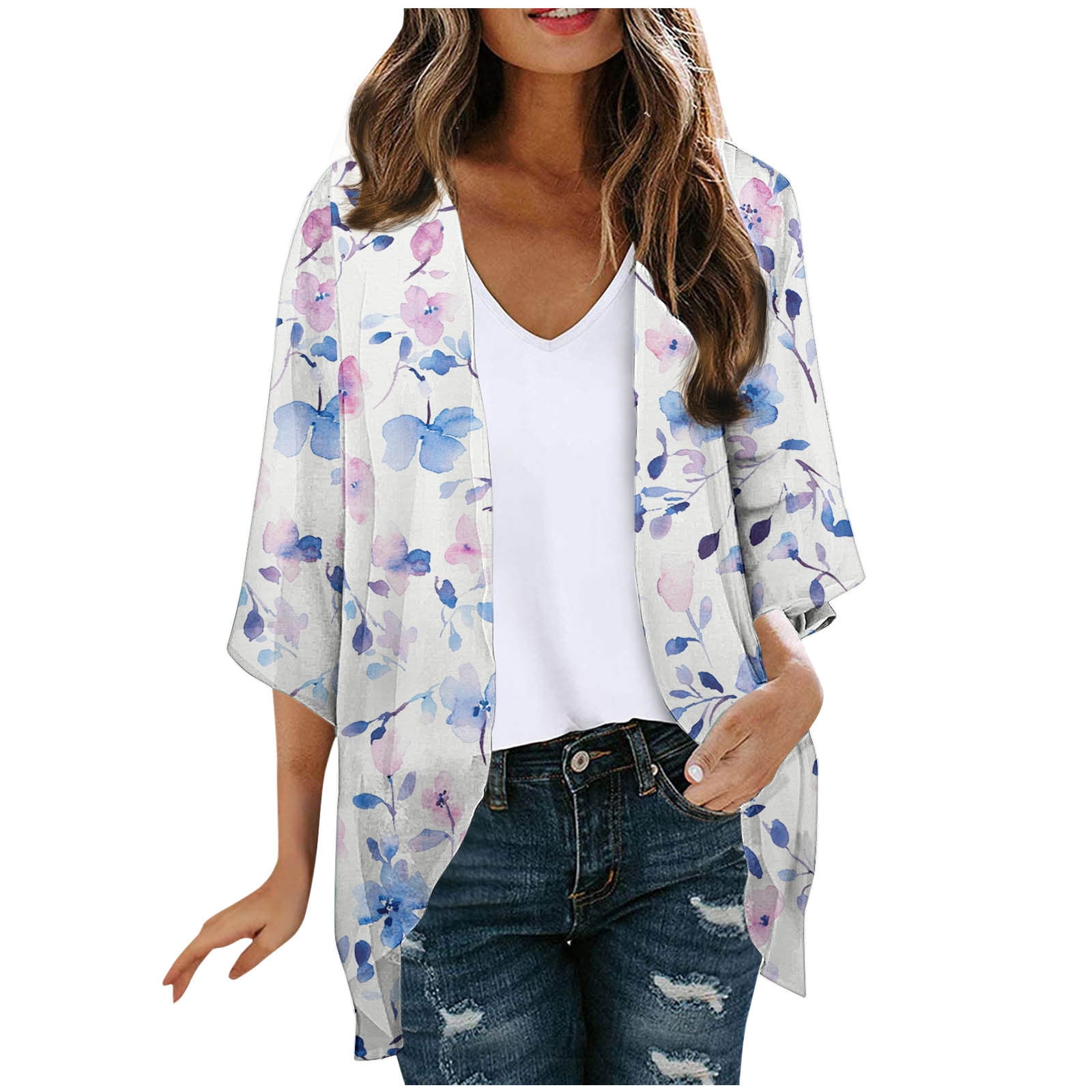 Rayon Tie-Dyed Floral Cardigan Holiday Casual Beach Bikini Cover with Straps 17 Colors main image 0