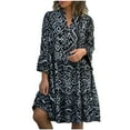 thumbnail image 1 of Hvot&aat Women's Summer Boho Dress 3/4 Sleeve Ruffle Print Dresses v Neck Pleated Flowy Swing Knee-Length Sundresses, 1 of 6
