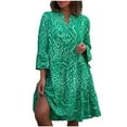 thumbnail image 1 of Hvot&aat Women's Summer Boho Dress 3/4 Sleeve Ruffle Print Dresses v Neck Pleated Flowy Swing Knee-Length Sundresses, 1 of 6