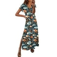 thumbnail image 1 of Hvot&aat Women's Summer Boho Maxi Dresses V Neck Short Sleeve Loose Fit Dress Slit Beach Vacation Dresses, 1 of 2