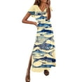 thumbnail image 1 of Hvot&aat Women's Summer Boho Maxi Dresses V Neck Short Sleeve Loose Fit Dress Slit Beach Vacation Dresses, 1 of 2