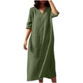 thumbnail image 1 of Hvot&aat Women's Summer Casual Solid Color Dress V Neck Half Sleeve Dresses Loose Comfy Knee Lenght Dress, 1 of 5