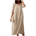 thumbnail image 1 of Hvot&aat Women's Summer Casual Solid Color Dress V Neck Half Sleeve Dresses Loose Comfy Knee Lenght Dress, 1 of 5