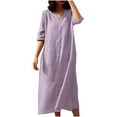 thumbnail image 1 of Hvot&aat Women's Summer Casual Solid Color Dress V Neck Half Sleeve Dresses Loose Comfy Knee Lenght Dress, 1 of 5