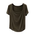 thumbnail image 1 of Hvot&aat Women's Summer Casual Yoga T-Shirts Square Collar Straight Shoulder Short Sleeve Tops Solid Color Blouse, 1 of 3