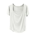 thumbnail image 1 of Hvot&aat Women's Summer Casual Yoga T-Shirts Square Collar Straight Shoulder Short Sleeve Tops Solid Color Blouse, 1 of 3