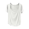 thumbnail image 1 of Hvot&aat Women's Summer Casual Yoga T-Shirts Square Collar Straight Shoulder Short Sleeve Tops Solid Color Blouse, 1 of 3