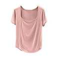 thumbnail image 1 of Hvot&aat Women's Summer Casual Yoga T-Shirts Square Collar Straight Shoulder Short Sleeve Tops Solid Color Blouse, 1 of 3