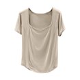 thumbnail image 1 of Hvot&aat Women's Summer Casual Yoga T-Shirts Square Collar Straight Shoulder Short Sleeve Tops Solid Color Blouse, 1 of 3
