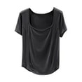 thumbnail image 1 of Hvot&aat Women's Summer Casual Yoga Tops Fashion Square Collar Straight Shoulder T Shirt Basic Solid Color Curved Hem Blouse, 1 of 3