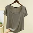 thumbnail image 1 of Hvot&aat Women's Summer Casual Yoga Tops Fashion Square Collar Straight Shoulder T Shirt Basic Solid Color Curved Hem Blouse, 1 of 3