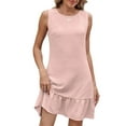 thumbnail image 1 of Hvot&aat Women's Summer Cotton Linen Dress Solid Color Sleeveless Crewneck Tank Dresses Casual Beach Ruffles Sundress, 1 of 6
