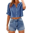 thumbnail image 1 of Hvot&aat Women's Summer Crop Tops Casual V Neck Button Down Shirts Roll Up Short Sleeve Trendy Blouses, 1 of 3