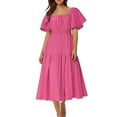 thumbnail image 1 of Hvot&aat Women's Summer Dresses Cute Ruffle Sleeve Square Neck High Waist A Line Dress Solid Color Pleated Tiered Flowy Dress, 1 of 5