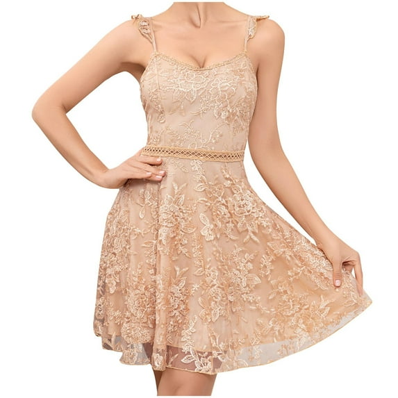 Hvot&aat Women's Summer Homecoming Dresses Ruffle Spaghetti Straps Lace Short Dress Sleeveless Solid Color Camisole Dress