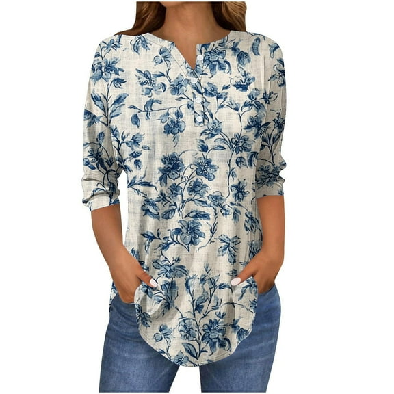 Hvot&aat Women's Summer Lightweight Blouses 3/4 Length Sleeve Womens Tops Business Casual Office T-Shirts