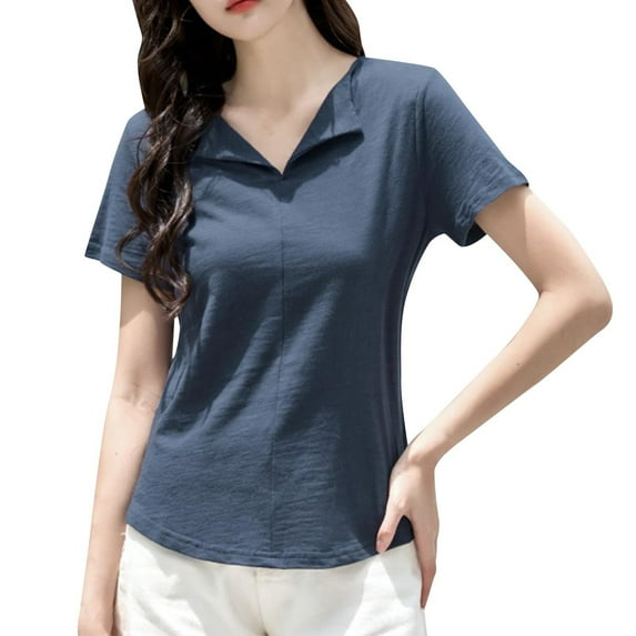 Hvot&aat Women's Summer Lightweight Polo Shirts V Neck Lapel Short Sleeve Blouses Trendy Slim Fit Tops