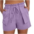 thumbnail image 1 of Hvot&aat Women's Summer Linen Shorts Ruffles Drawstring Elastic Waist Shorts Pocket Outward Turned Beach Shorts, 1 of 7
