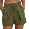 thumbnail image 1 of Hvot&aat Women's Summer Linen Shorts Ruffles Drawstring Elastic Waist Shorts Pocket Outward Turned Beach Shorts, 1 of 6