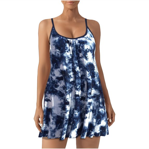 Hvot&aat Women's Summer Printed Loose Dress Adjustable Spaghetti Strap Tank Dress Pleated Flowy Sundress