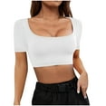 thumbnail image 1 of Hvot&aat Women's Summer Sexy Crop Tops Square Neck Short Sleeve Slim Fit T-shirt Casual Fitted Workout Gym Active Tee, 1 of 4