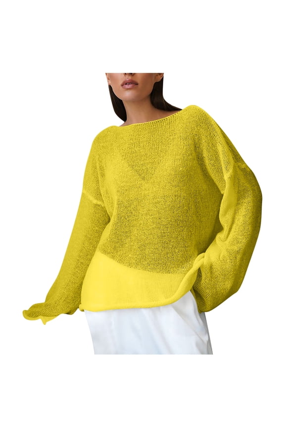 Women's Summer Sheer Mesh Beach Cover Up Solid Knitted Hollow Out Pullover Casual Holiday Vacation Outfits