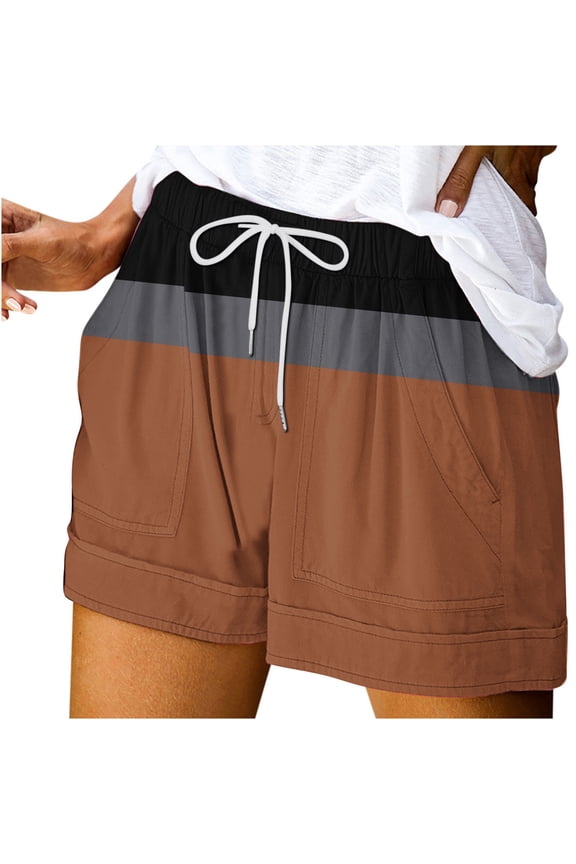 Women's Summer Shorts Trendy Striped Lightweight Beach Shorts Elastic Waist Wide Leg Shorts with Pockets