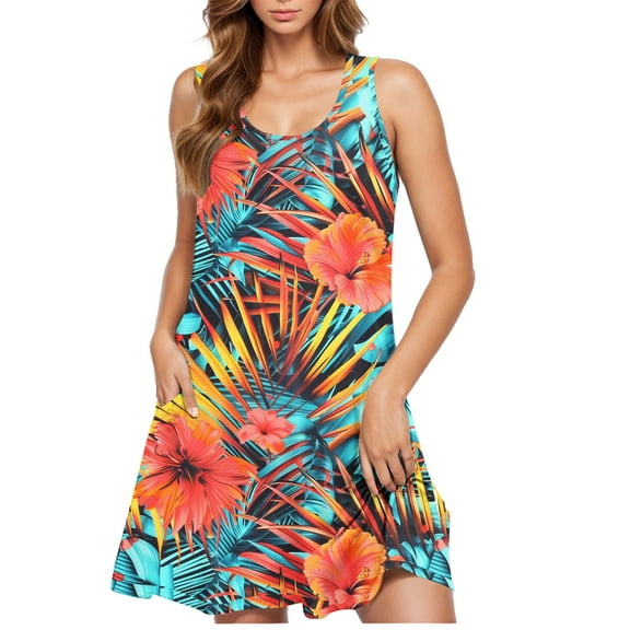 Hvot&aat Women's Summer Sleeveless Dress Floral Boho Sundress Casual Beach Vacation Tank Dress