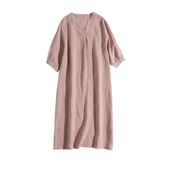 Hvot&aat Women's Summer T Shirt Dress Casual V Neck Half Sleeve Loose Fit Dresses Boho Solid Color Flowy Dress