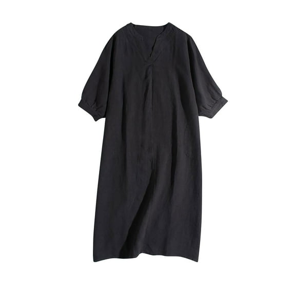 Hvot&aat Women's Summer T Shirt Dress Casual V Neck Half Sleeve Loose Fit Dresses Boho Solid Color Flowy Dress