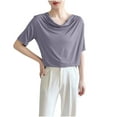 thumbnail image 1 of Hvot&aat Women's Summer T Shirts Pleated Cowl Neck Short Sleeve Blouses Solid Color Loose Fit Going Out Tees, 1 of 5