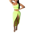 thumbnail image 1 of Hvot&aat Women's Summer Two-Piece Solid One Shoulder Tops And Slitted Skirt Dress Set Suit Twist Swimsuit Wrap Skirt, 1 of 7