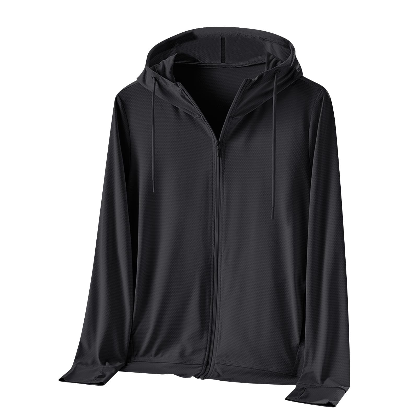 Hvot&aat Women's Sun Protective Ice Silk Long Sleeve Tops Casual Solid Sports Hooded Breathable Lightweight Zipper Jacket